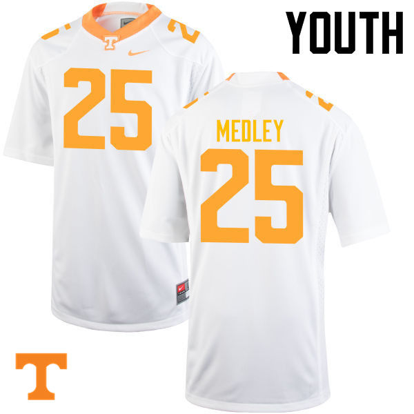 Youth #25 Aaron Medley Tennessee Volunteers College Football Jerseys-White